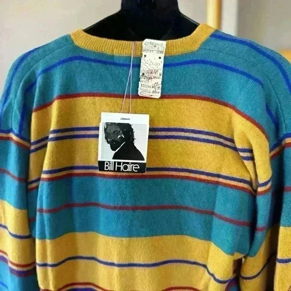 NWT VTG Bill Haire Ltd. Cashmere‎ Striped V Neck Sweater Women's Size M - Picture 5 of 5